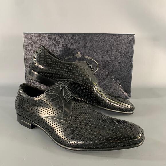 PRADA Size 9 Black Perforated Leather Lace Up Lace Up Shoes main image 12